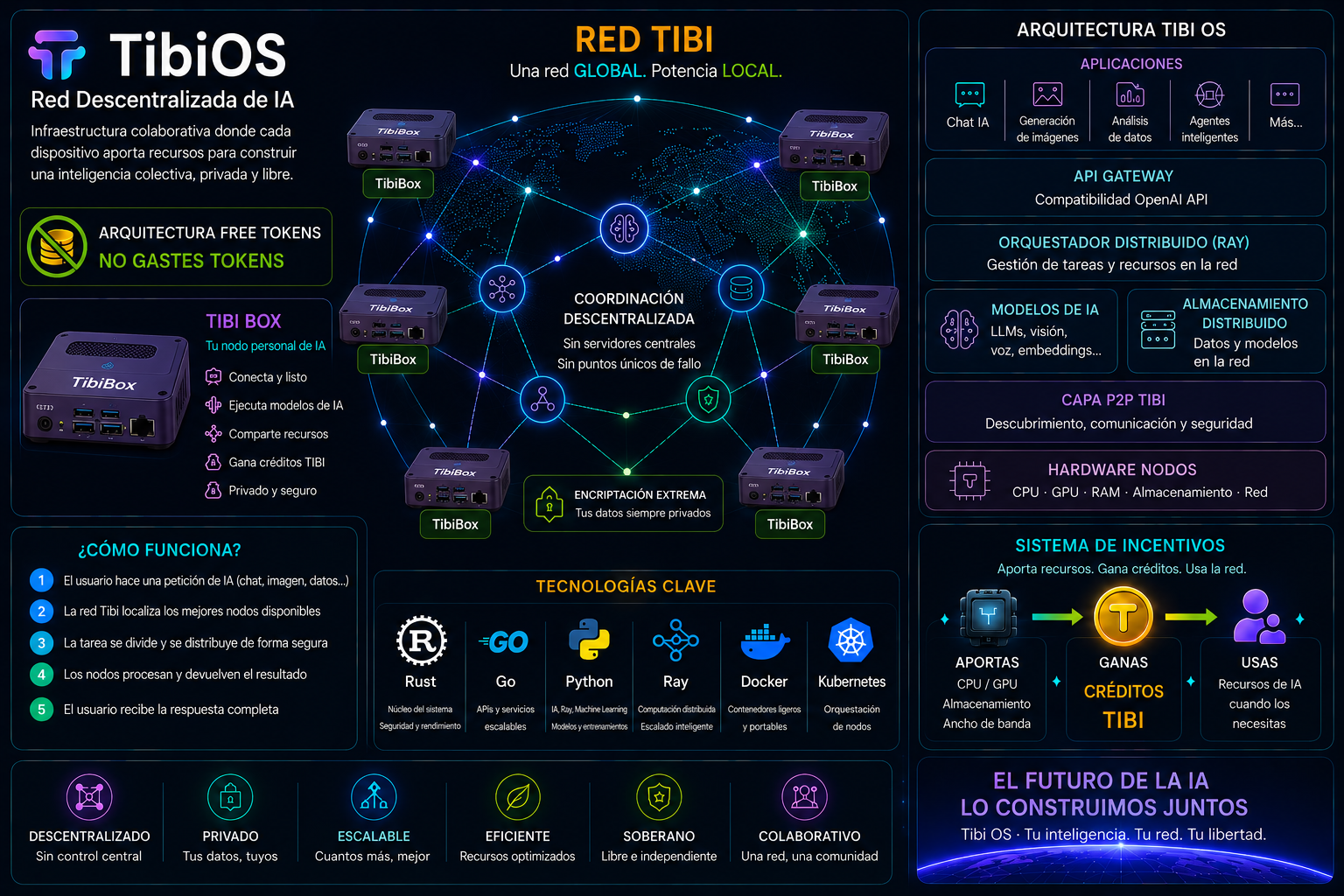 Visión de TibiOS como una red descentralizada de nodos de IA